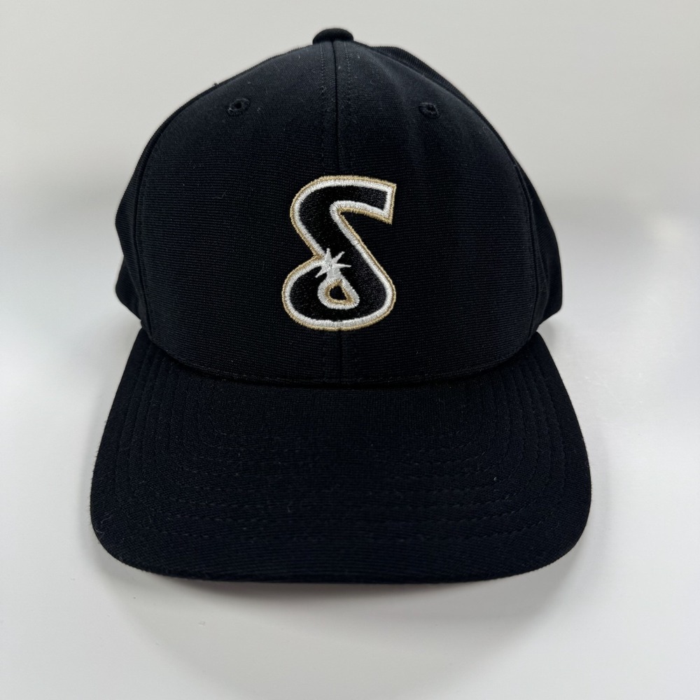 PACIFIC HEADWEAR Baseball Hat Black "S" Logo Cap Adult OS Hook & Loop Adjustable